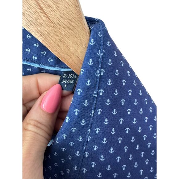 Nautica Blue Anchor Print Slim Fit Long Sleeve Button Down Shirt Men's Large - Picture 6 of 6